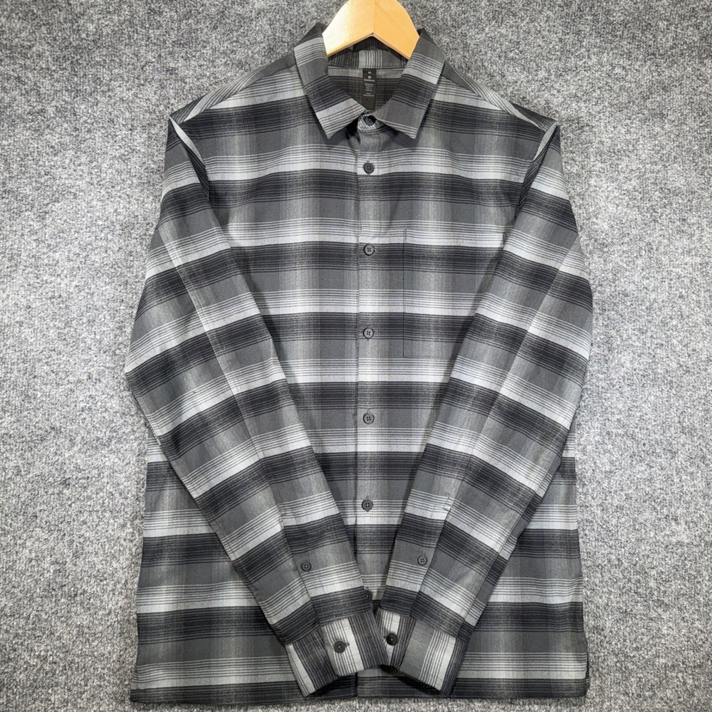 Lululemon Plaid Button Down Shirt Mens Medium Grey Black Long Sleeve 2619